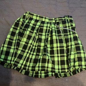 green and black plaid skirt
